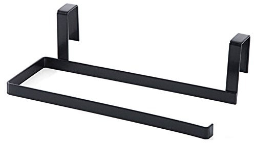Brussels08 Wall Mounted Metal Paper Towel Holder Under Cabinet Over Door Paper Roll Holder Stand Organizer Rack Towel Hanger for Kitchen Bathroom Black