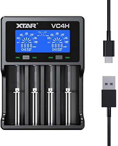 XTAR VC4H 18650 Battery Charger 4 Bays Universal With LCD Display USB for Li-ion 3.7V 16340 18350 20700 21700 26650 1.2V NI-MH NI-CD AAA AA