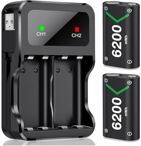 HEYLICOOL Rechargeable Battery Pack for Xbox One/Series X|S,2x6200mWh Xbox Controller Battery Pack for Series X|S/S/X/Elite Controller-Q08