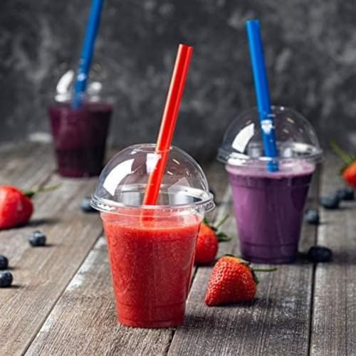 HOT BARGAINS Smoothie Cups with Dome Lids, 10oz/290ml Crystal Clear PET Cups, 100 Pack