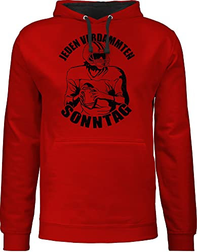 Shirtracer Pullover Herren Frauen Hoodie Kontrast zweifarbig - American Football Deko Superbowl Party - Jeden verdammten Sonntag mit Footballspieler - schwarz - S - Rot/Schwarz - Geschenke Fans für