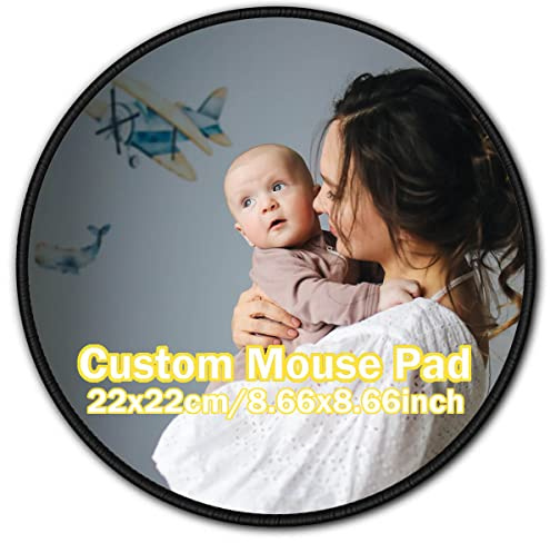 UOKIIYUA Tappetino per mouse fotografico personalizzato, tappetino per mouse antiscivolo con immagine e testo, accessori da scrivania 22 x 22 cm