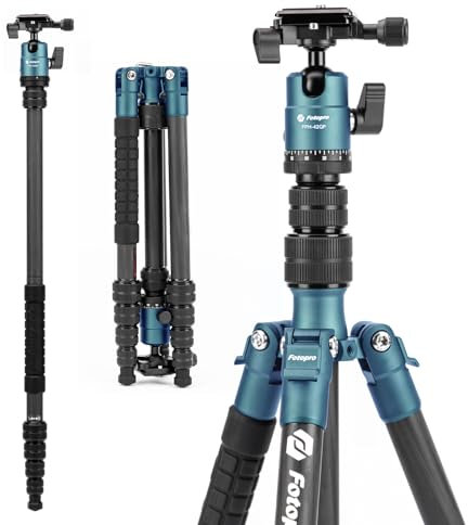 Fotopro Trépied de voyage en fibre de carbone de 157,5 cm, trépied compact pour appareil photo avec rotule, monopode amovible avec plaque de dégagement rapide Arca-Swiss et sac, charge jusqu'à 8 kg