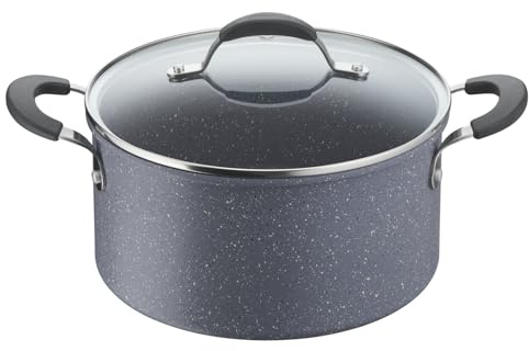 Lagostina Tempra Mineral Casseruola Fonda Due Maniglie con Coperchio, Acciaio e Alluminio con Rivestimento Mineralia+ Ø 24 cm, Manici in Silicone, Effetto Pietra, Adatta a Tutte Le Fonti di Calore
