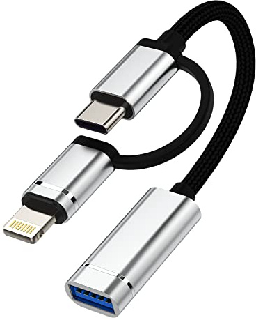 Câble adaptateur USB OTG femelle vers USB C Lightning mâle Type 3.0 Convertisseur Port Caméra Hub Cordon Souris iPad Compatible avec Samsung Galaxy S23 LG Google Pixel Apple 14 13 12 11 Pro Max 7 8 X