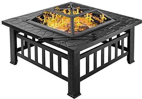 ZAANU Foyer extérieur au Bois au Propane, brasero extérieur en métal, Table carrée, Foyer carré Polyvalent