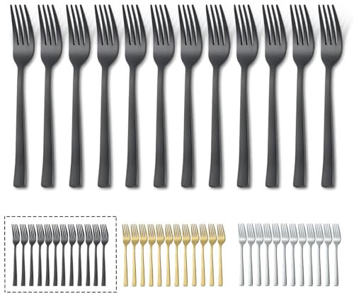 Gabeln 12 Stück, Hunnycook Schwarze Matt Gabeln, 8 ''(20,4 Cm) Elegantes Tafelgabeln/Besteck Gabeln Geeignet für Zuhause/Party/Restaurant, Spülmaschinenfest