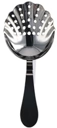 Pokinge Colador de barra de acero inoxidable en forma de concha Julep colador de cóctel cuchara de filtro de cubitos de hielo para bebidas de cóctel hogar o bar herramientas (negro)