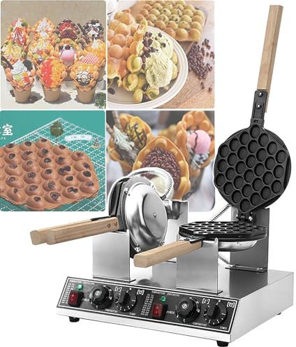 Commercial Egg Waffle Machine Bubble Waffle Maker Electric Non-Stick Commercial Household Egg Waffle Iron Maker Inclined Operating Panel for Snack Shop Cafe Or Home