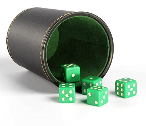 Kelburn Dice Cup With 5 Dices | Quiet PU Leatherette Dice Rolling Tray Cup, Dice Game Felt Interior Dice Shaker Cup Set, Quiet In Shaking For Liars Dice Farkle Yaht-zee Board Games