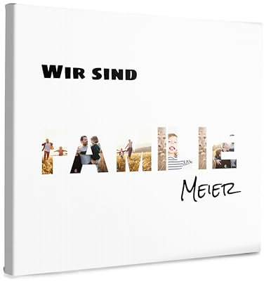FLYERALARM Familien Geschenk I Personalisierte Leinwand mit eigenen Bildern (50 x 50) Leinwandbild mit 7 Fotos I Persönliches Fotogeschenk I Fotocollage zum Einzug selbst gestalten