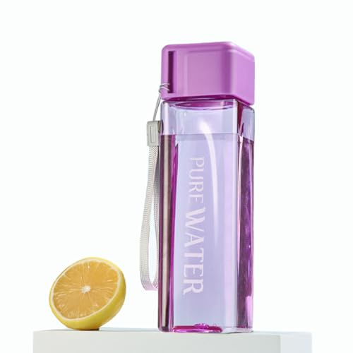 ANMEISH Sports Water Bottle 500ml, Purple Plastic Portable Square Water Bottle with Lid, Leak-Proof Reusable Drink Bottle for Sports,Hiking,Gym,Fitness,Outdoor,Cycling,School & Office