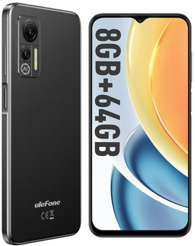 Ulefone Note 14 Mobile Phones, Up to 8GB+ 64GB/128GB SD Android Phone Cheap Smartphone 6.52 HD+ 4500mAh 3-Card Slot 13MP+5MP Camera 4G Dual SIM Free Unlocked Face Unlock Type C, UK Version-Black