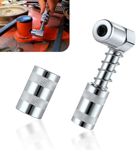 Yumfugu 90-Grad-Fettkupplungsadapter-Set, 1 Stück, 3-Backen-Kupplung, Schmierwerkzeug mit Hülse, Fettdüsenadapter für enge Räume in Autos, Bauernhöfen, LKWs (Silber)