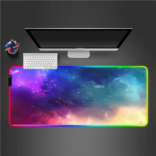 RGB Tapis de Souris Gaming Grand Tapis de Souris XXL 900x400x4mm 14 Modes d'éclairage LED Lumineuse Tapis de Souris Mouse Pad Rétroéclairage pour Gamer Clavier PC, Bleu Vert