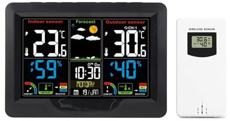 Orologio meteorologico digitale Orologio della stazione meteorologica digitale Misuratore di temperatura e umidità for interni ed esterni Previsioni meteo Orologio da tavolo elettronico wireless ( Col