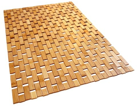 Liveinu Pedana Doccia bambù, Tappetino per doccia in legno, Tappetino Antiscivolo da Doccia, Vasca e Sauna, Interno, Esterno, Cachi scuro, 50x70cm