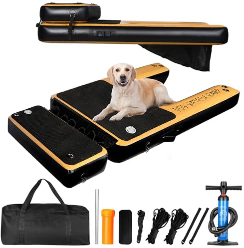DiDiBirDi Dog Water Ramp Inflatable Portable, Layer Large Size Grid Design,Suitable for 230 pound dogs and Easy Access to Water for Dogs Boat Ramp for Pool, Lake, Boat, Dock