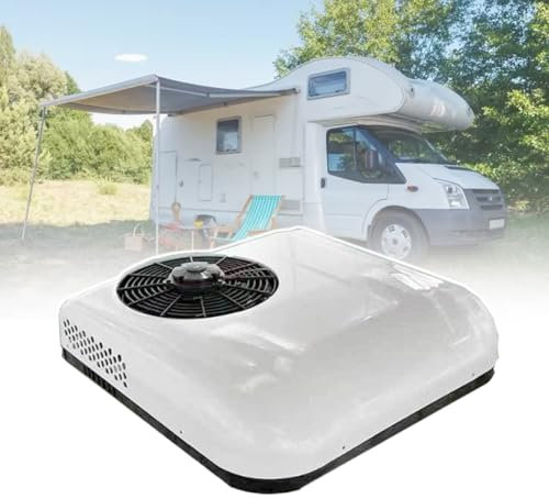 HCAUYNN Climatiseur De Toit pour Camping-Car, Climatiseur éLectrique 12 V/24 V avec TéLéCommande, pour Camions, Camping-Cars, VéHicules ModifiéS, Bus, Excavatrices,White-12v