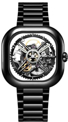 CIGA Design Montre Mécanique Automatique pour Homme, Série Y en Jade Oriental, Boîtier en Céramique, Verre Saphir Bombé à Quatre Côtés, Cadran Squelette, Cadeaux pour Hommes et Femmes, Noir