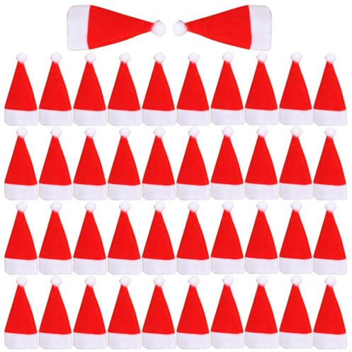 ViLiyDuo 50 Stück Mini Weihnachtsmütze, Weihnachten Bestecktaschen Weihnachtsmann Mütze Besteckhalter, für Party Tischdekoration,Weihnachtsdekoration
