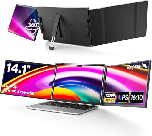 Dopesplay Laptop Bildschirm Erweiterung, 14.1 FHD 1200P IPS Laptop Screen Extender, Triple Tragbarer Monitor, Plug und Play Portable Monitor für Windows, Mac, Android, Chrome