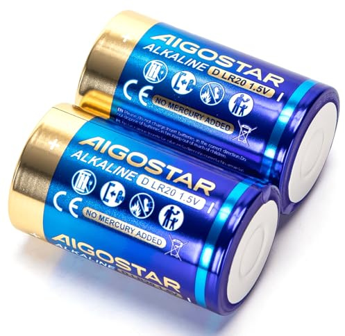 Pila alcalina D 1,5 V, Pack de 2 Unidades, Ideal para Dispositivos electrónicos de Alto Consumo y Juguetes.