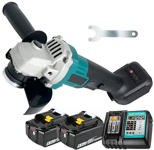 Bürstenloser Akku Winkelschleifer, Ersatz für Makita DGA504Z, mit 2x 5.5AH Akku und Ladegerät, 11000U/min, 125mm Schleifscheibendurchmesser, zum Schleifen,Schneiden und Polieren
