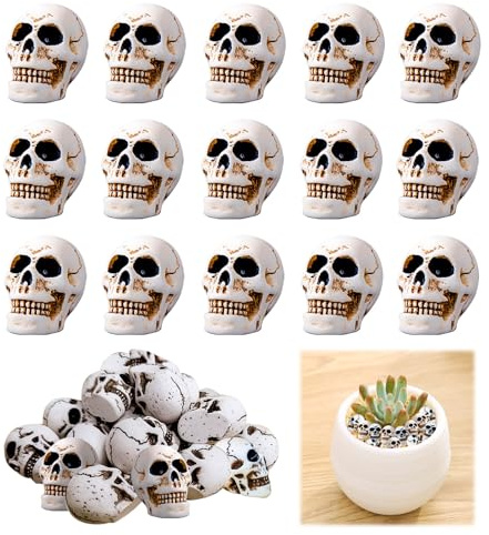 JIEBAO 20er Set Mini Totenkopf aus Harz - Dekoration für Halloween und Horror Party