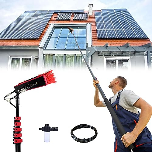 YFSMBD Teleskopstange Fensterreinigung 3.6-6M Teleskop Waschbürste mit Seifenspender,Wintergarten Reinigungsset PV Anlage Reinigung Terrassendach Reinigen (55cm Brush Head,6M)