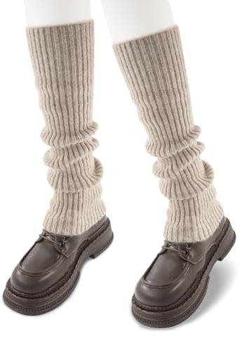 POMIJIAN Leg Warmers for Women Winter Fashion Knitting Black Leg Warmers Long Ankle Warmers for Yoga Ballet Leg Socks (Oatmeal, 19.5in)
