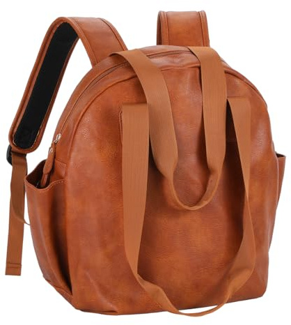 Stilvolle Wickeltasche, Rucksack, Leder, große Kapazität, Reise-Baby-Wickeltasche, Tragetasche für Mama, Papa, Handtasche, Schultertasche, leicht, Braun, 16.2 * 13.8 * 6.3, Classic
