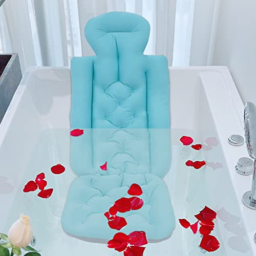 WOLEGM Langes Badewannenkisse, 78cm*35cm*40cm Badewannenmatte Faltbar Dehnbar und atmungsaktiv mit Kissen, 10 Saugnäpfe für Innenwannen und Badezimmer, Blau