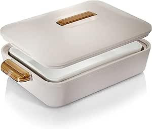 Enjoy - Contenitore Termico Rettangolare Colorado 2.8l - Manici Ambra - L - 42x26x9 CM - Bianco Mandorla