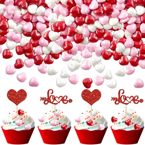 Valentinstag Kuchendekoration,Glitzer Valentinstag Cupcake Toppers,Valentinstag Tortendeko mit liebe Süßigkeiten,für die Hochzeit Jahrestag Geburtstag Valentinstag Party Feier.