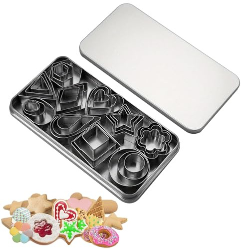 Srvauyea 30 Pièces Mini Emporte-pièces, Petits Emporte-pièces en Acier Inoxydable, Emporte Piece Patisserie, Mini Forme Géométrique Biscuit pour Décoration de Gâteau Fondant Biscuit Cookie Pâtisserie