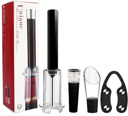 Juego de 4 abridores de botellas, juego de abridores de botellas de aire, bomba de vino, juego de abridor de botellas de vino, regalo para amantes del vino, amigos (negro)