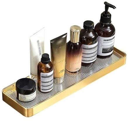 Duschregal Duschablage aus gebürstetem Gold, Badezimmerregale aus Aluminium zur Wandmontage, schwebende dekorative Lagerregale ohne Bohren for Badezimmer, Küche, Wohnzimmer Badezimmer Regal Organizer(