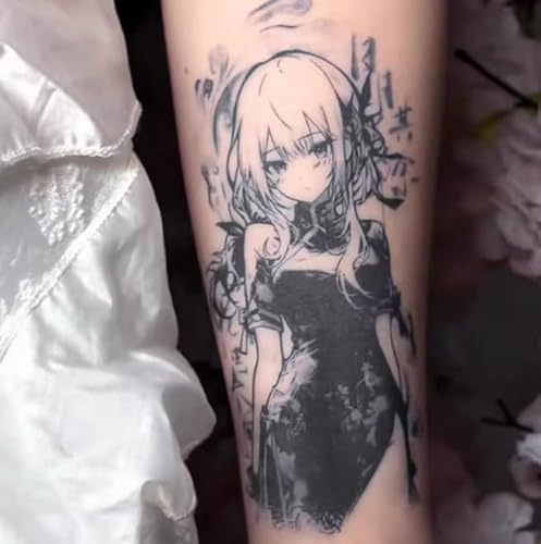Temporary Tattoos Stickers Fake Tattoos Chinese Style Girl Calligraphy Geisha Arm Flower Arm Calf Semi-Permanent Lasting 2 Weeks Herbal Men And Women Waterproof Scar Cover