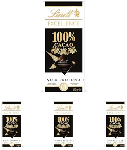Lindt - Tablette 100% Cacao EXCELLENCE - Chocolat Noir, 50g (L'emballage peut varier) (Lot de 4)