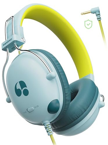 awatrue Casque Audio Enfant, Casque Filaire Enfant, Limite de Volume 74/85dB, Son Stéréo, Son Haute Définition, Fiche Jack 3,5 mm pour IPad/Tablette/PC/Voyage (Vert Jaune)