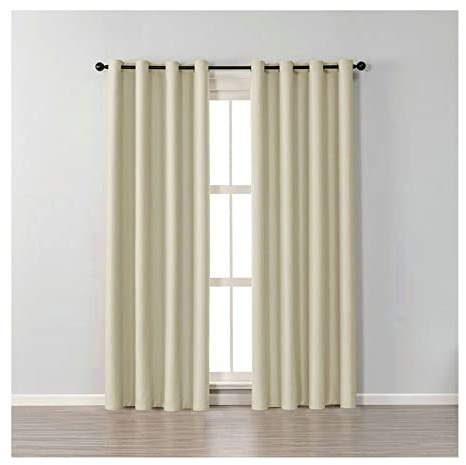 Grewod Blickdichter Vorhang mit Ösen Beige Einfarbig, H 244 x B 102 cm, 2er Set, Polyester Gardinen für Schlafzimmer