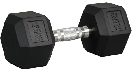 HOMCOM 12,5/15/20/25 Kg Haltère Courte Poids Hexagonale Noir | Haltères Musculation, Entraînement Musculaire, Haltérophilie, Métal Caoutchouc, Fitness pour Homme Femme