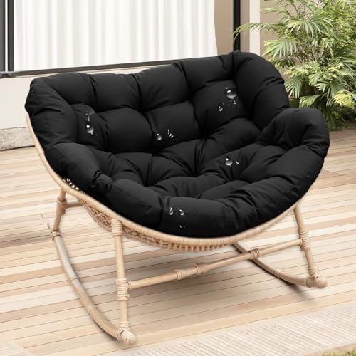 Schaukelstuhl Outdoor Auflage Wasserdicht Wohnzimmer, 10cm Dicke Schaukelsessel Outdoor Kissen Rattan, Sitzkissen Papasansessel Indoor, Schaukelstuhl Kissen(Nur Kissen),Schwarz,125x130cm