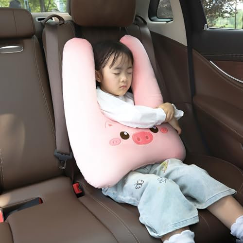 Oreiller de Voyage pour Enfants en Voiture Coussin Nuque de Voyage en Coton Doux et Confortable Oreiller de Voiture en Formé de U Coussin de Siège Auto Réglable Soutien de Tête et Cou pour Adultes