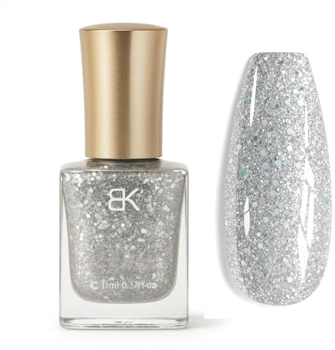 Silver Glitter Nail Polish,Shiny Silver Glitter Varnish,High Shine Shimmer Flash Shine Holographic Nail Polish,silver Diamond Flash Holographic Long-Lasting Shimmer Nail Varnish for Party & Girl