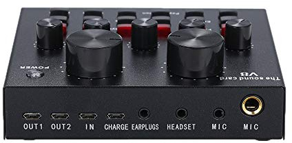 Mtlavishness V8 Multifunctional Live Sound Card Intelligent Volume Adjustable Audio Mixer Sound Card Ideal for Computer PC Live Sound with Microphone Premium All Aluminum Material