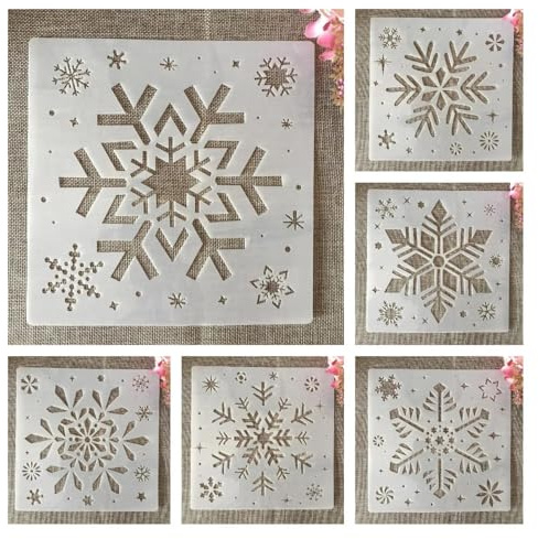 Schablonen zum Malen, 6 Stück, 20 x 20 cm, Winter, Weihnachten, Schneeflocke, wiederverwendbare Schablonen zum Malen auf Holz, Leinwand, Möbelboden, DIY-Kunstbedarf, Dekor-Stil 1
