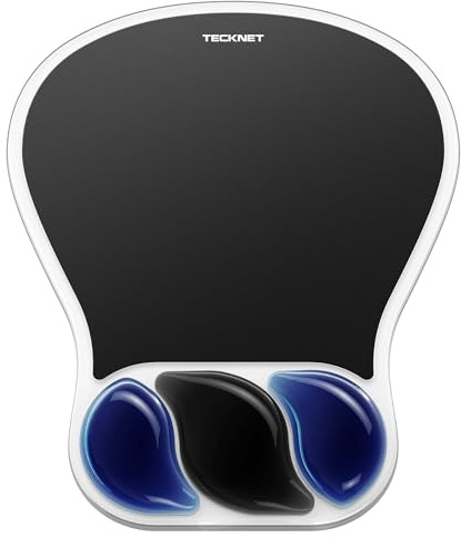 TECKNET Tapis de Souris Ergonomique avec Repose-Poignet en Gel, Surface PVC & Base PU, Imperméable, Anti-Dérapant, Design Deux Tons en S Aéré pour Bureau, Étude, Jeu(Noir et Bleu)
