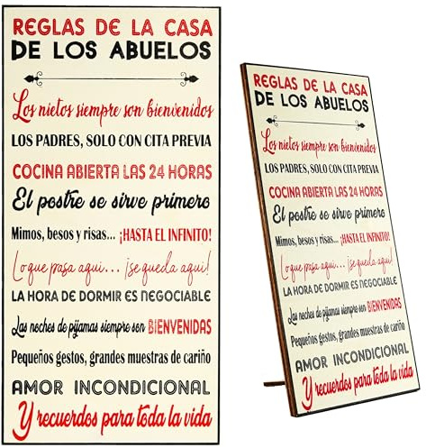 Zinello Design – Cuadro decoración pared «Reglas de la Casa de los Abuelos» – Marco de madera 30x15 cm para colgar o apoyar – cuadros decorativos hogar salón, regalo abuelos entrañable
